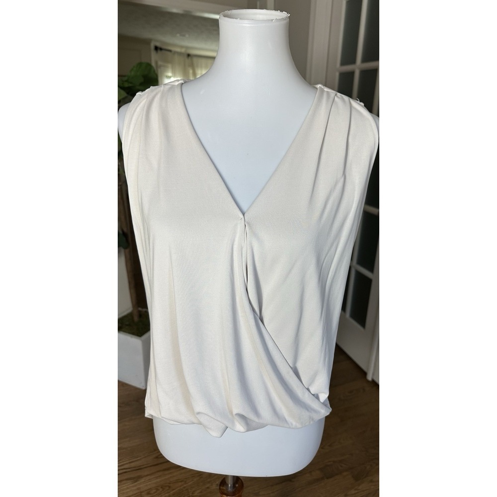 Veronica M Draped Front Sleeveless Blouse XS Ivory Cream Modal Blend Top USA